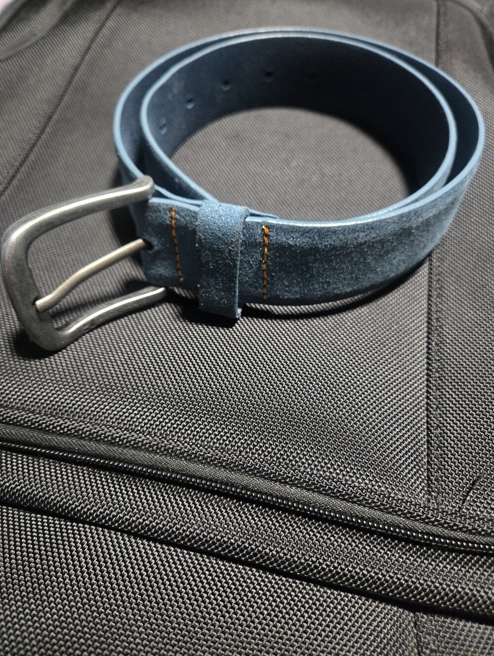 Hugo Boss Men's Suede Belt in Light Blue with Metal Buckle